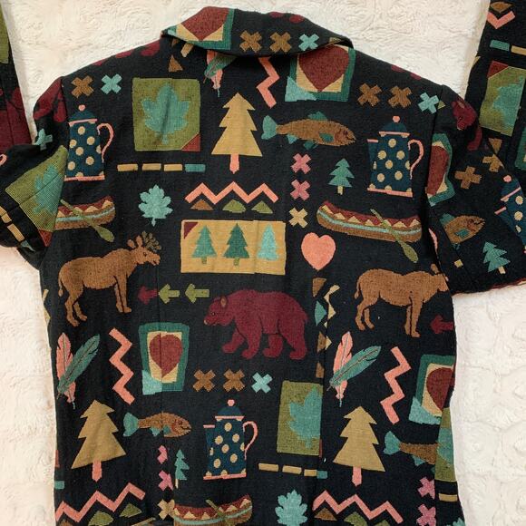 Vintage Deborah Murray Tapestry Jacket Moose Fish Hearts Northwest Size M - Picture 7 of 7